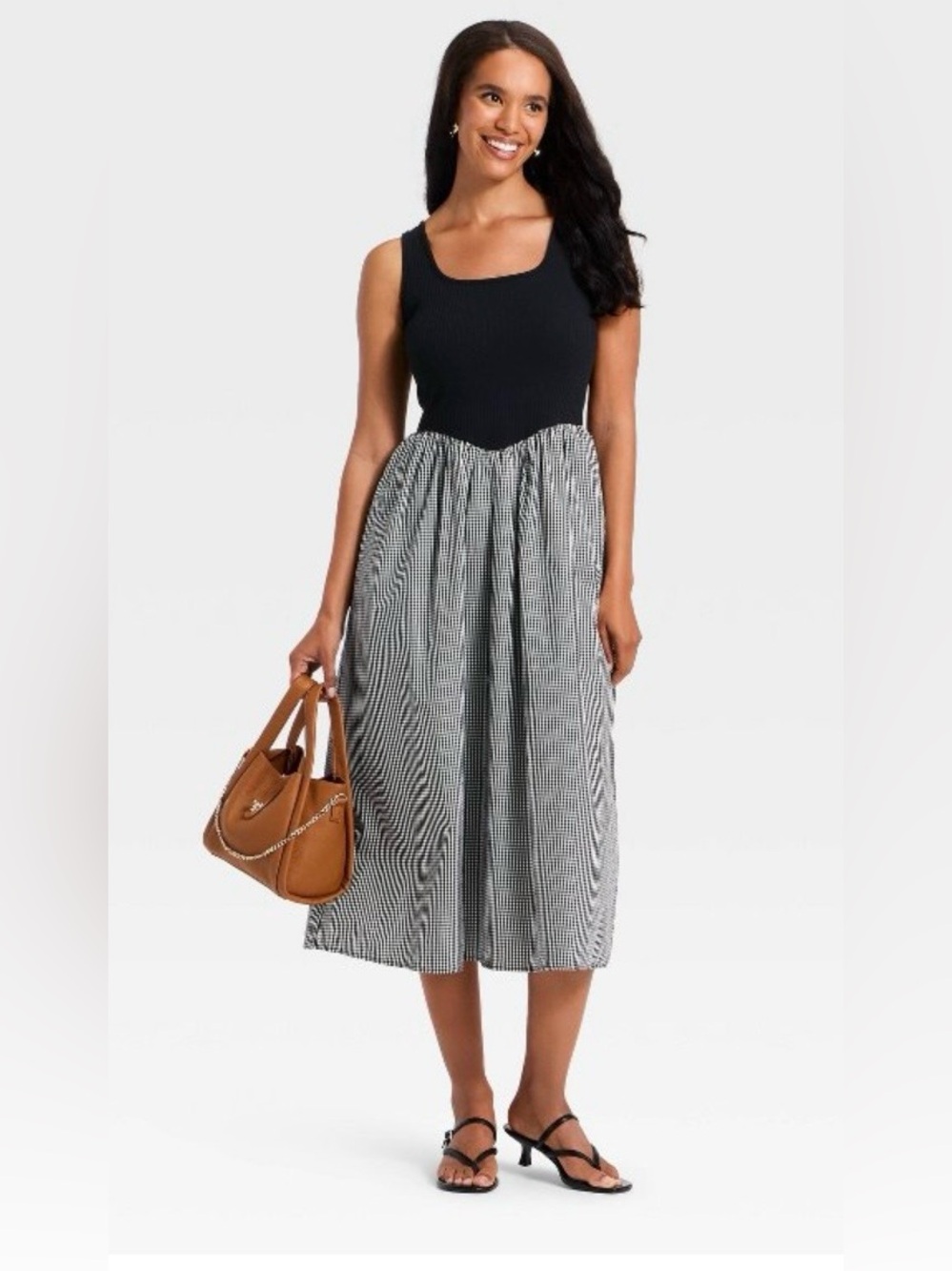 a new day Black Tank with Black & White Striped Midi Skirt